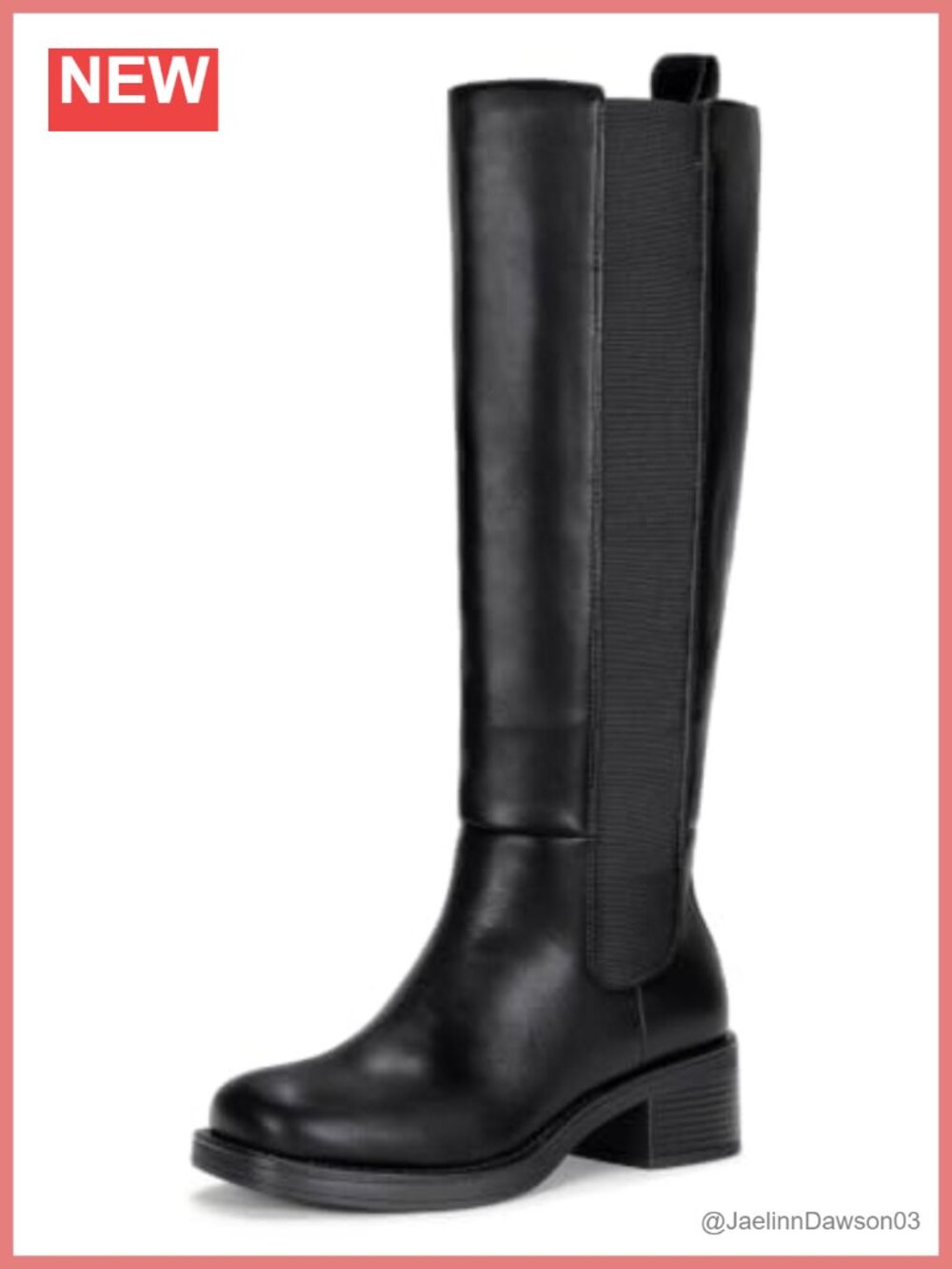 Knee-High Boots Faux Leather Round Toe Block Heel Side Zipper Women Pull On Tall